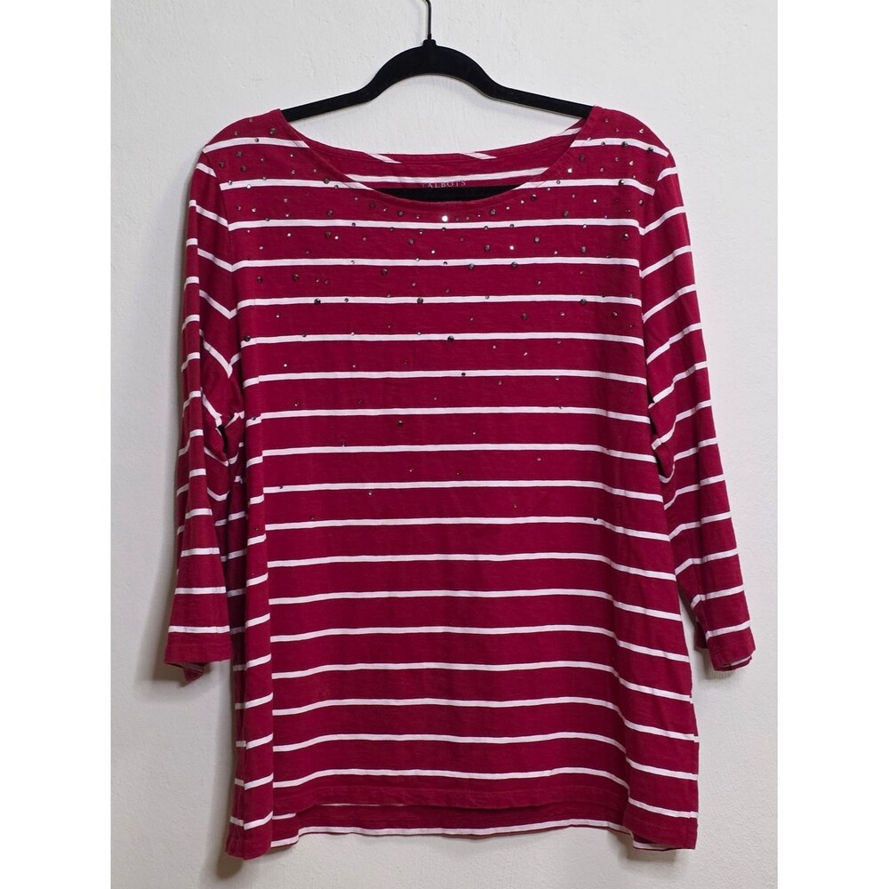 Talbots Red & White Striped Studded Top
